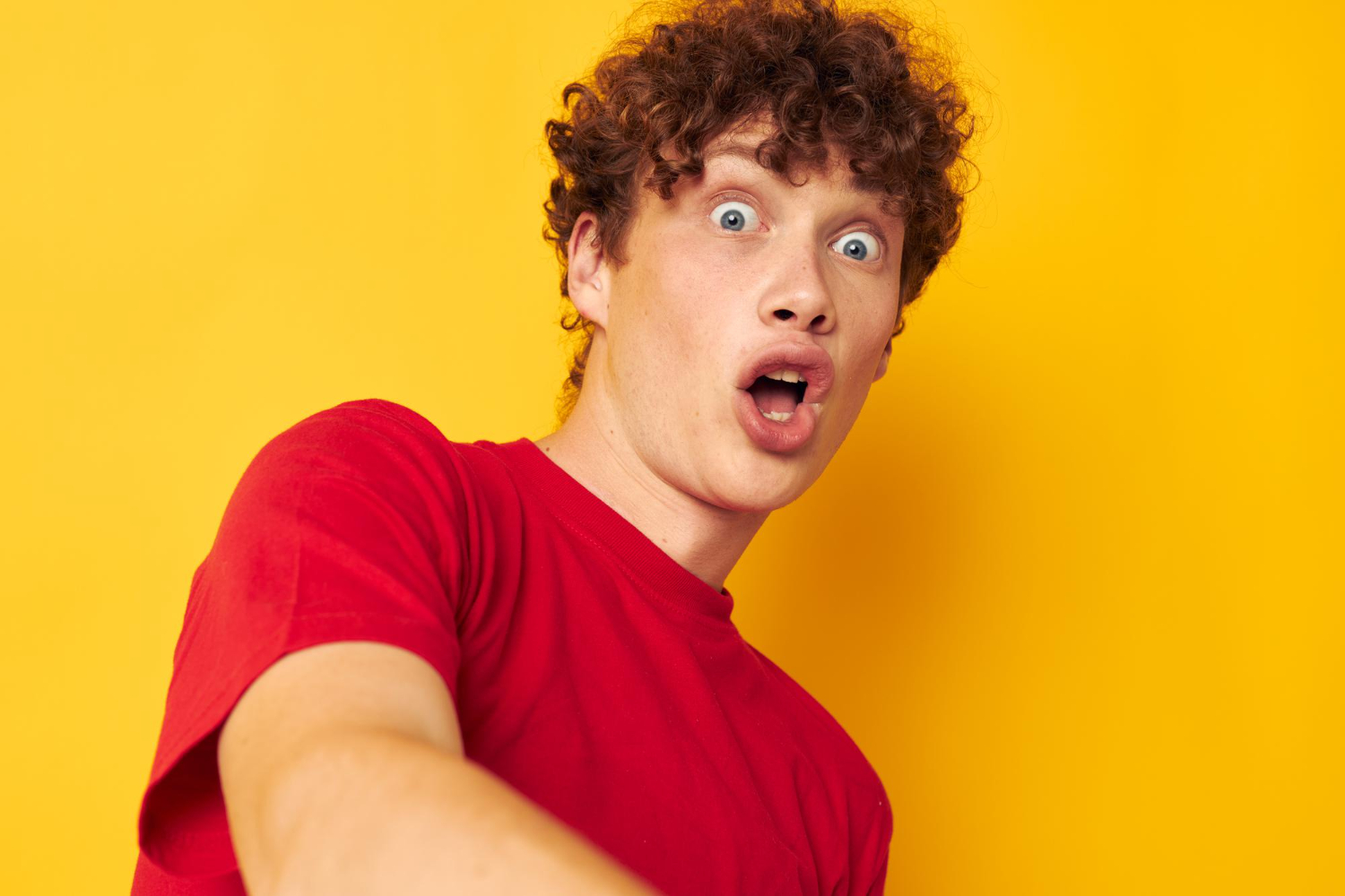 redhead man red tshirt