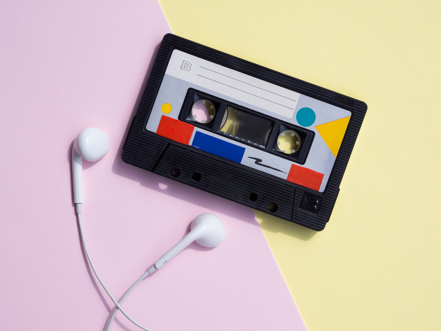 retro cassette tape on colorful background