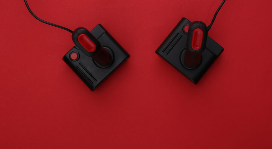 retro joysticks gaming video game competition top view