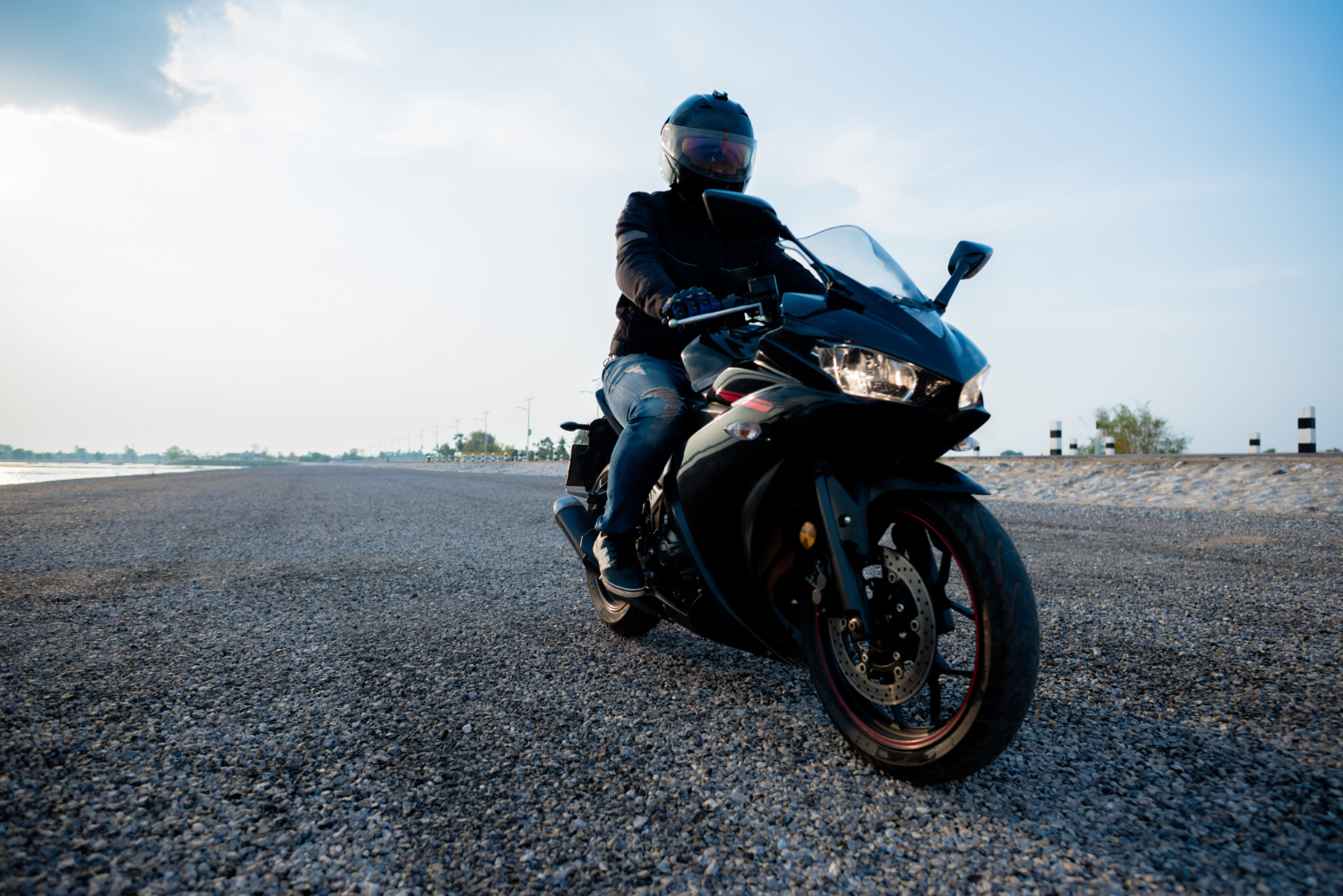 rider motorbike road riding having fun driving empty road shawn