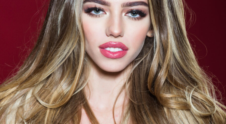sensitive blonde sexy woman red dress portrait beautiful young girl with long hair hollywood lyssa