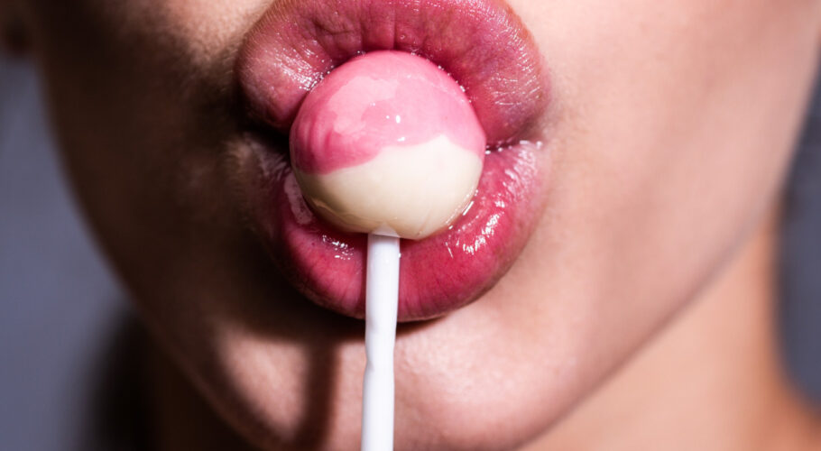 sexy girl sucks lollipop close up sucking cute sweet candy