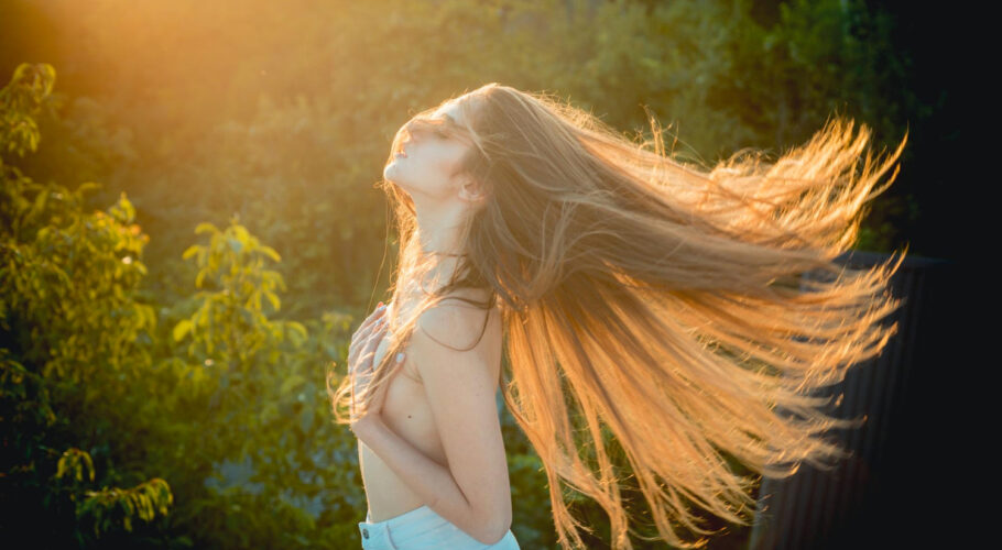 sexy nude woman with beautiful movement hair naked sensual girl spring romantic woman glamour