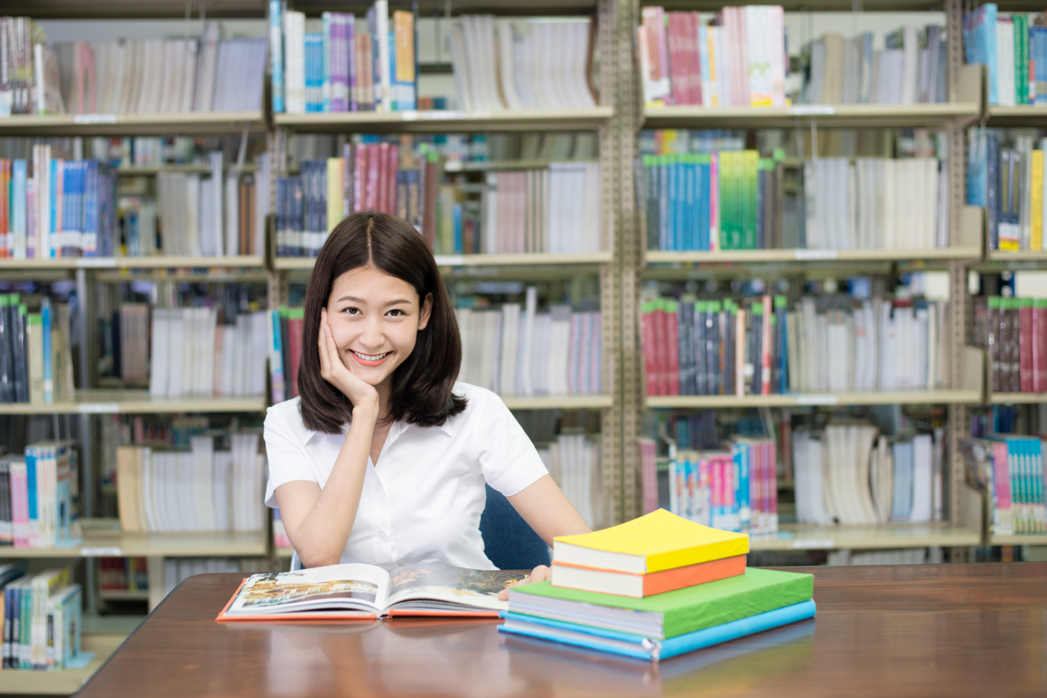 student uniform reading book learning library university chinese asian