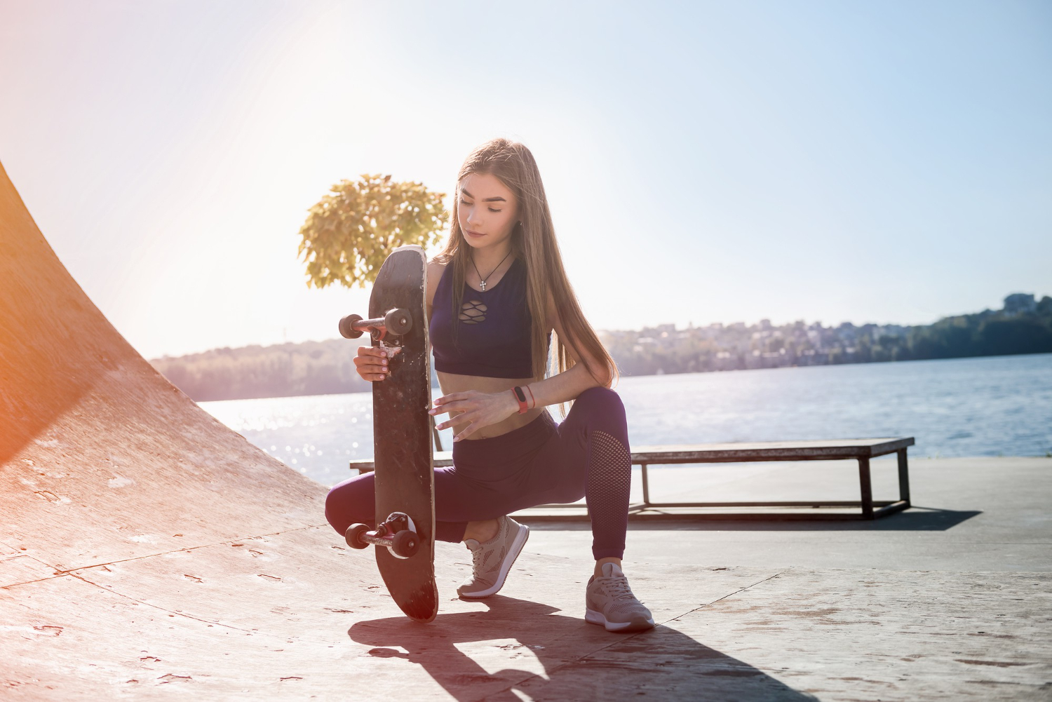 teenager girl ride her skateboard healthy lifestyle