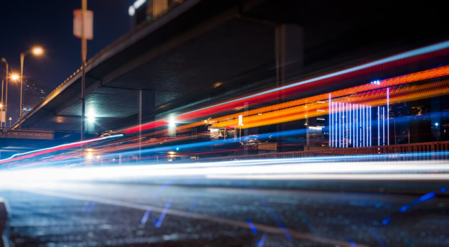 traffic light trails urban street