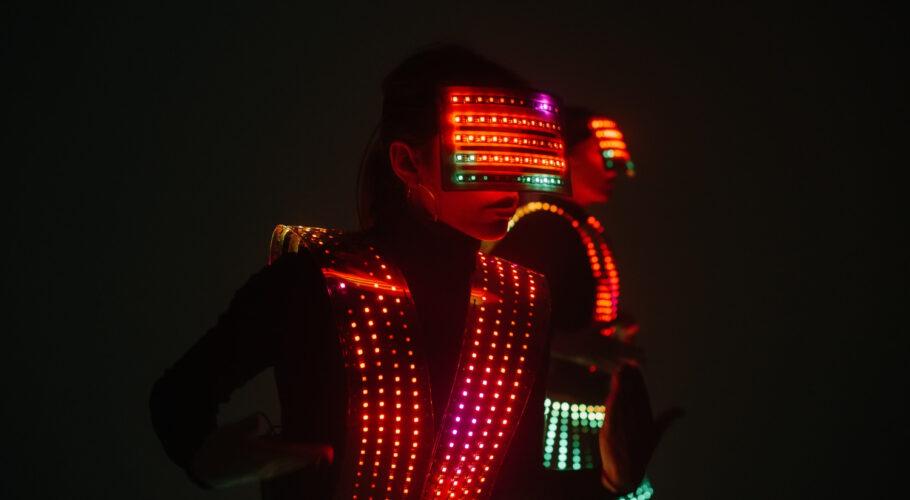 two sexy disco dancers move uv costumes parties dances