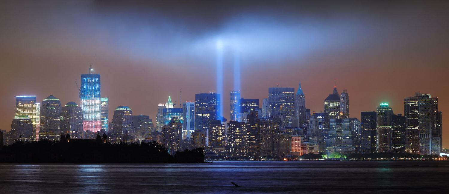 urban city skyline night twin towers