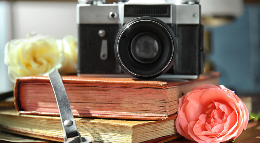 vintage camera beautiful roses photo albums