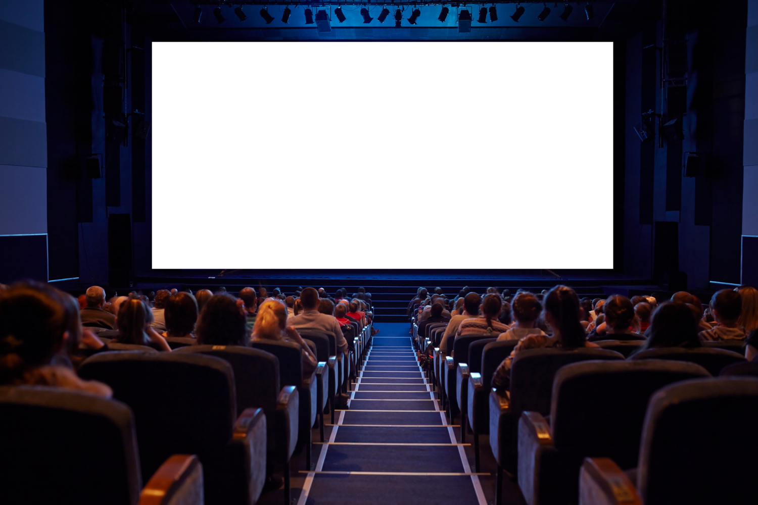 white cinema screen with audience
