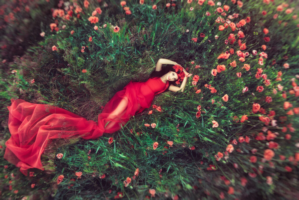 woman flower poppy field summer  