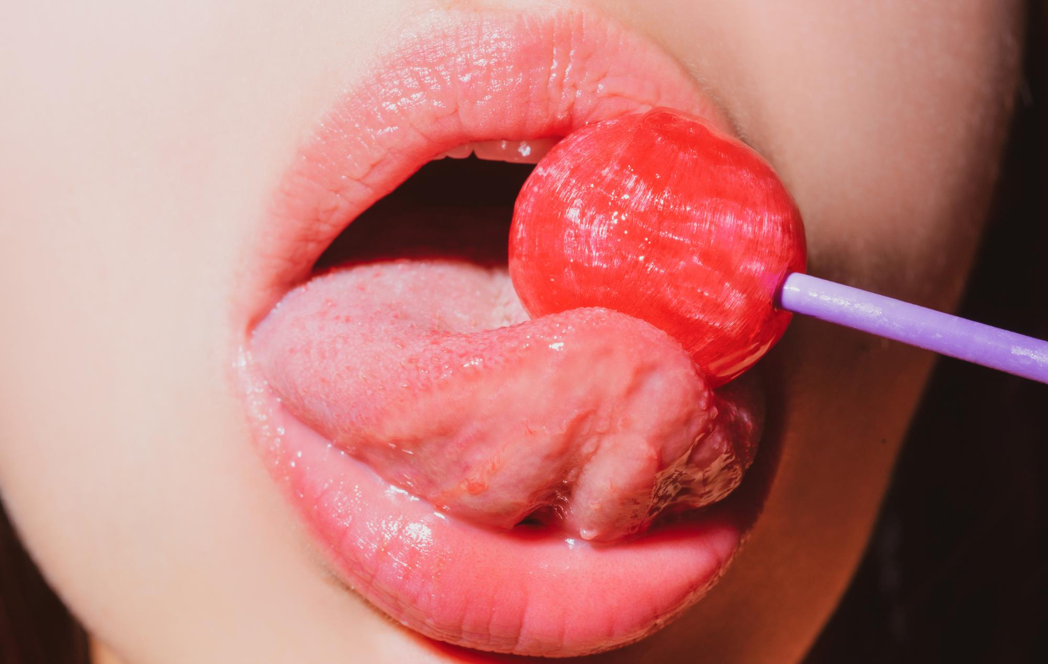 woman licking lollipop art banner red lips with lollipop sexy red female mouth tongue with lollipop