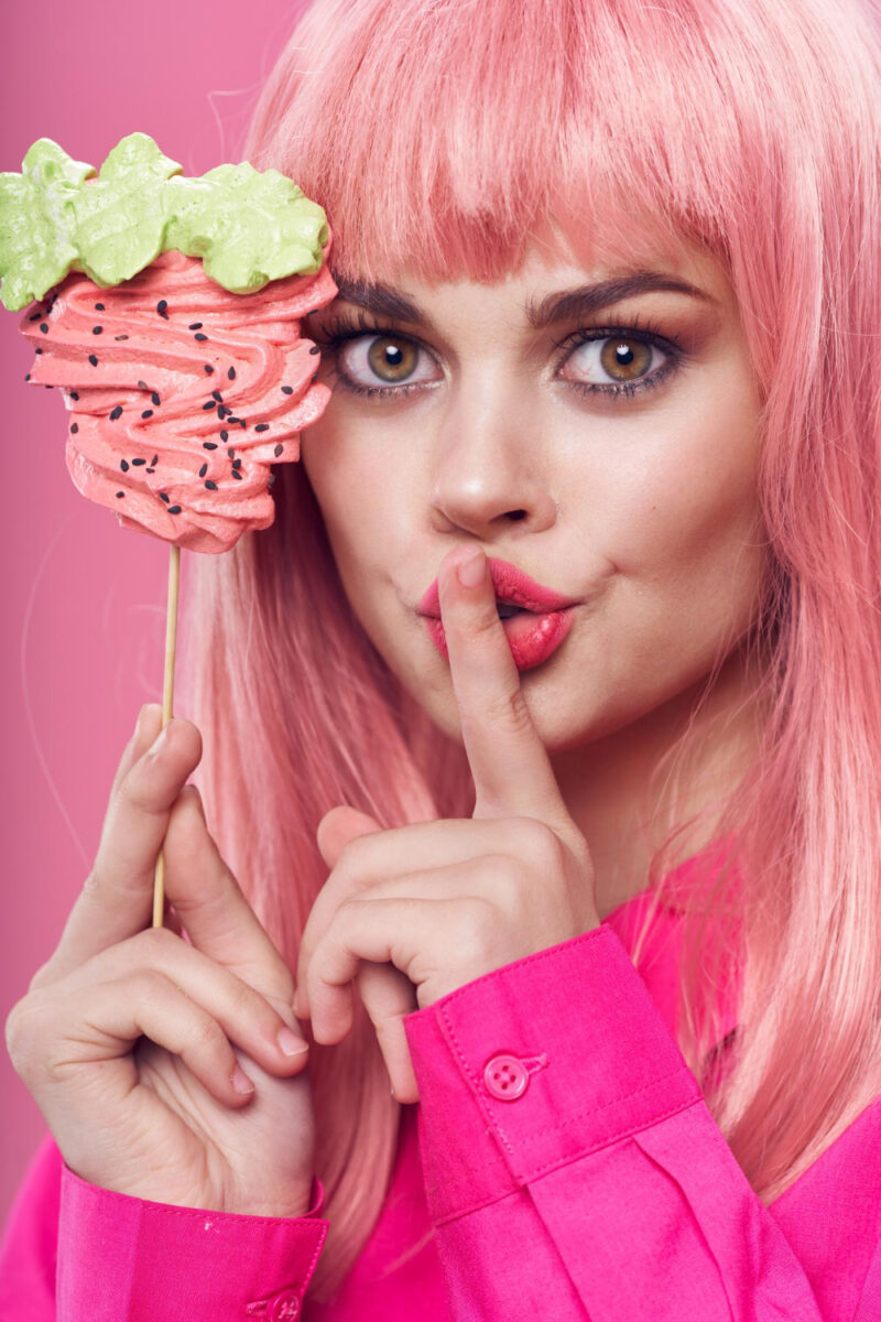 woman with pink hair sweets candy glamor phoenix