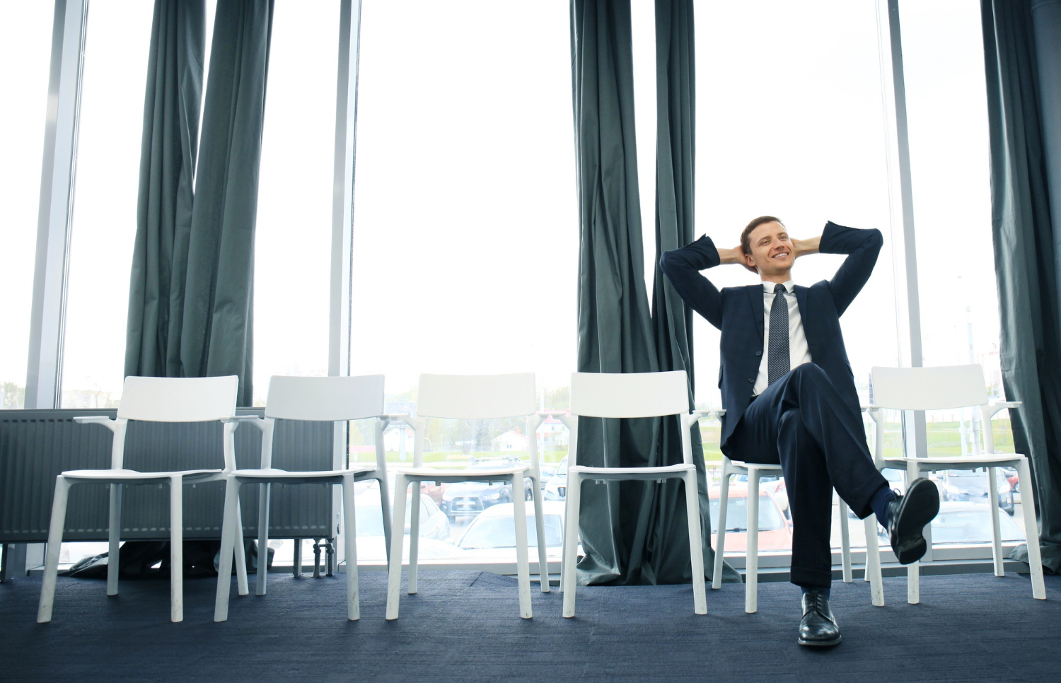 young man waiting job interview indoors