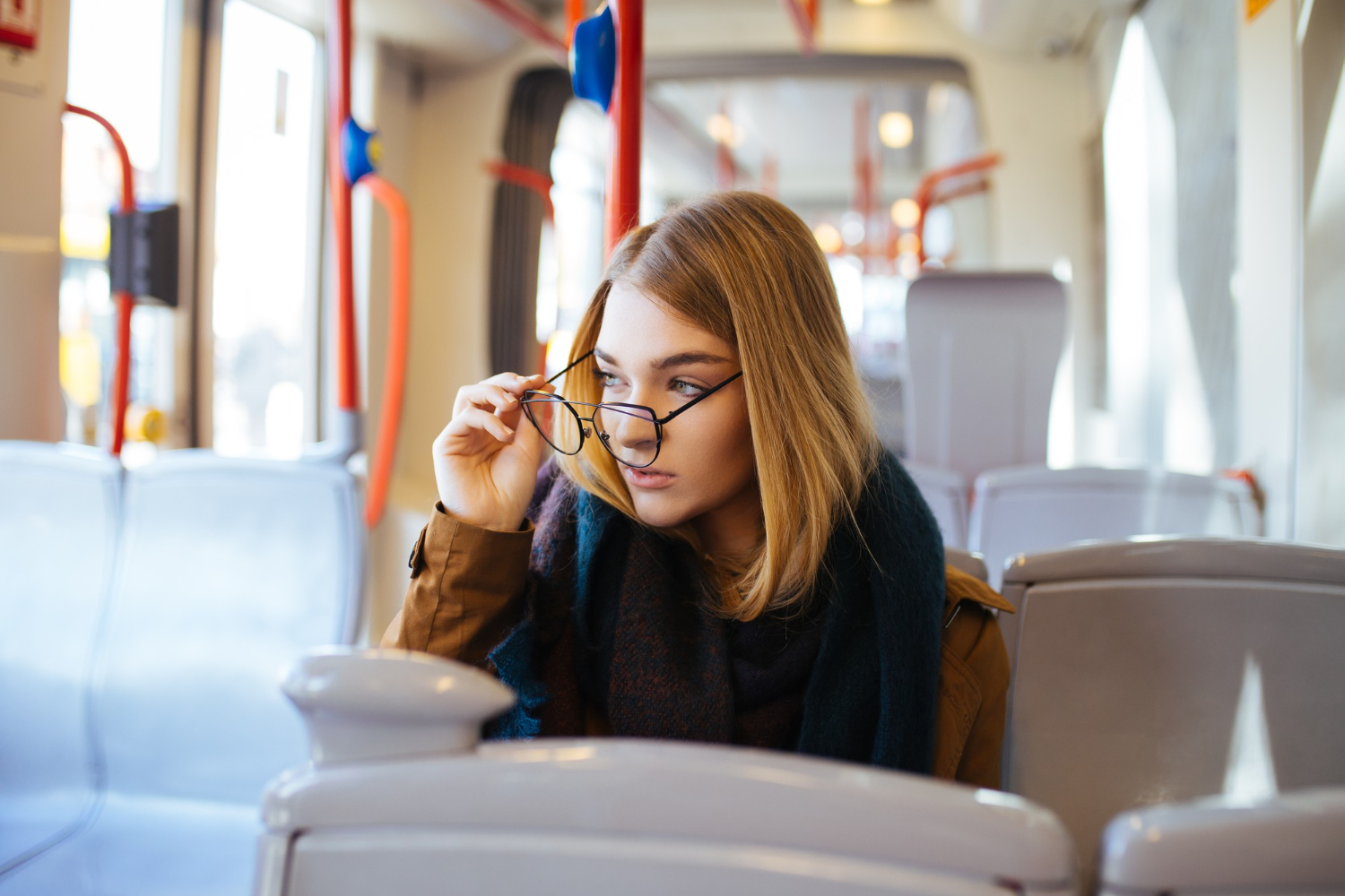 young woman city bus pavlina